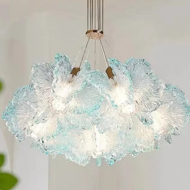 JIANKEXING Nordic Design Acryl Blumen Anhänger Lampe in Gold/Messing und Transparent, moderner Kronleuchter für Wohnzimmer und Schlafzimmer - Bild 1