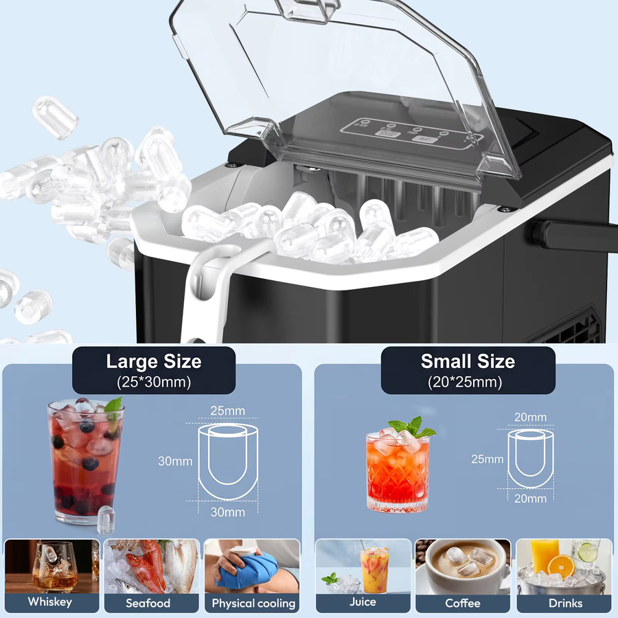 Loefme Vollautomatischer kugelförmiger Eisbereiter für den Desktop in Schwarz mit 12 kg Kapazität pro 24 Stunden und automatischer Reinigungsfunktion - Bild 3