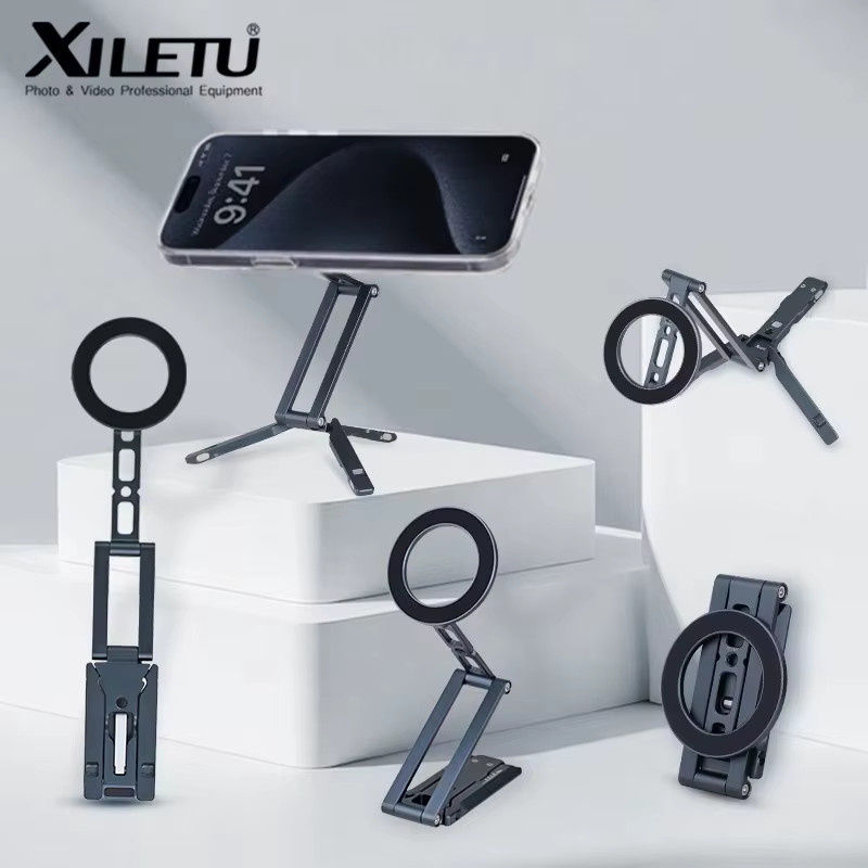 XILETU Magnetischer Telefonstativständer mit Haken, faltbarer Desktop-Halter für iPhone und Smartphones in Schwarz - Bild 2