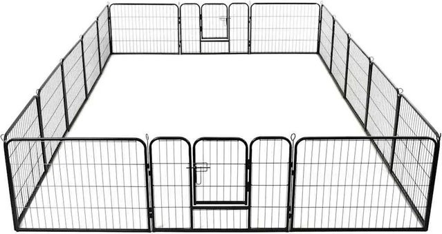 vidaXL Hunde-Laufstall aus pulverbeschichtetem Stahl mit 16 Paneelen, Schwarz, B/H: 60 x 80 cm - Bild 1