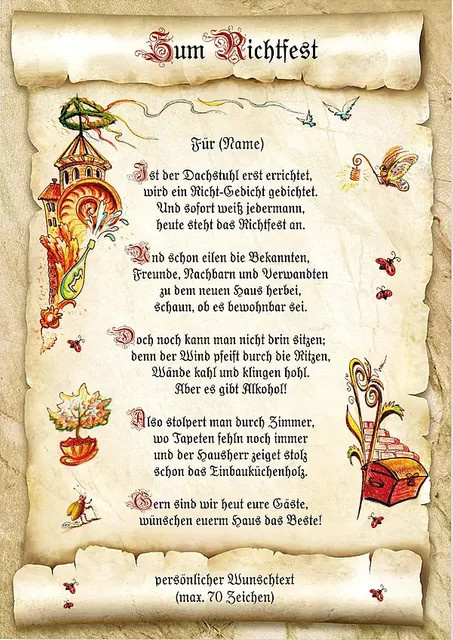 Personalisierte Richtfest-Urkunde von tantum graphic in Beige mit individuellem Wunschtext - Bild 1