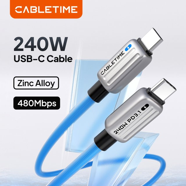 CABLETIME USB-C auf USB-C Schnellladekabel PD 240W in Blau - Bild 1