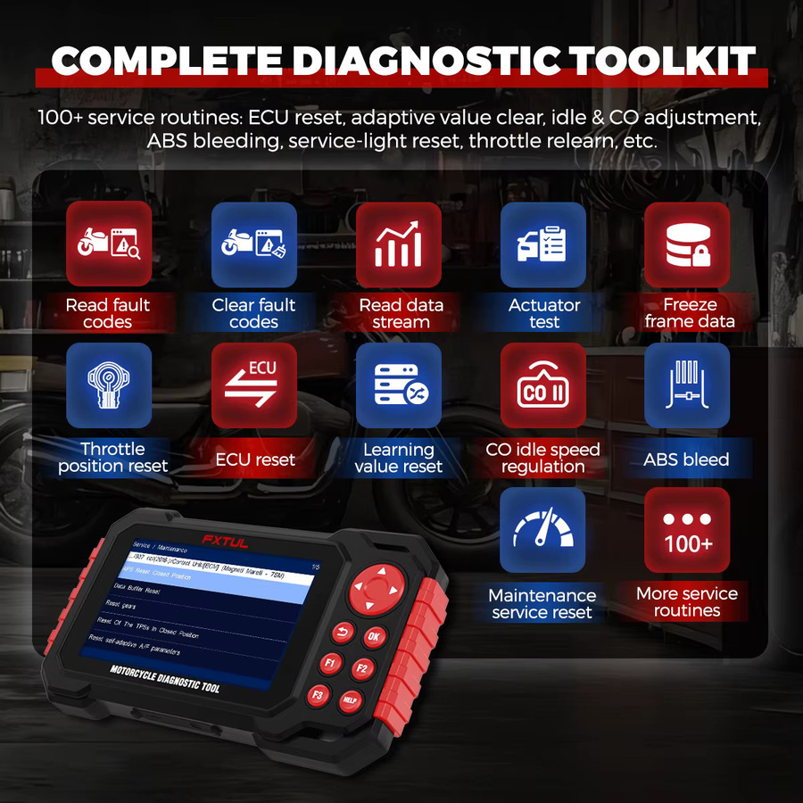 FXTUL M7 Motorrad-Diagnosescanner in Schwarz mit VIN-Erkennung für ABS- und Motordiagnose passend für BMW, Ducati, Yamaha, Honda und SYM - Bild 3