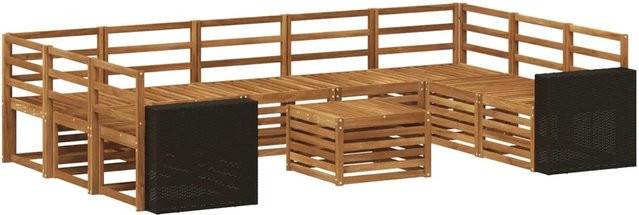 vidaXL Gartenmöbel Set aus Massivholz Akazie in Natur Braun, 10-teilige U-Form Sofagarnitur mit Tisch, Mittelsofas, Ecksofas und Armlehnen im modernen Latten-Design - Bild 1