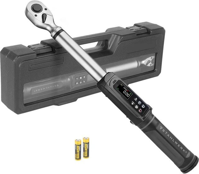 STAHLWERK Digitaler Drehmomentschlüssel 1/2 Zoll mit LED-Anzeige, 5 bis 340 Nm, Schwarz-Silber mit Eichzertifikat - Bild 1