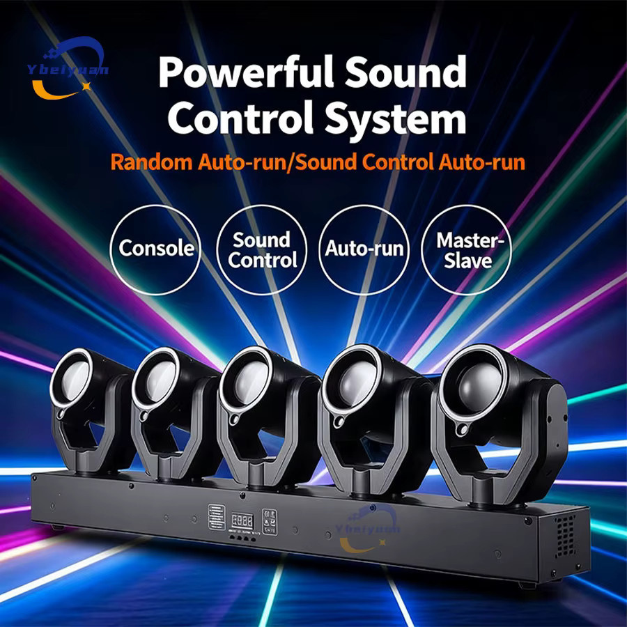 Ybeiyuan 5-Kopf LED Moving Head mit 180W, RGBW Strahl und grünem Laser, DMX512 und Sprachsteuerung, Schwarz - Bild 3