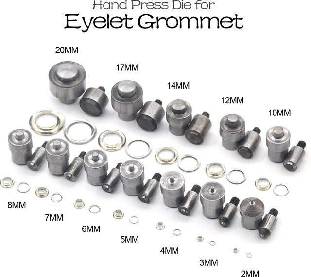 KALASO Ösen- und Ringpresswerkzeug Set in Silber für Handpressmaschinen mit 15 verschiedenen Größen von 1mm bis 20mm - Bild 1