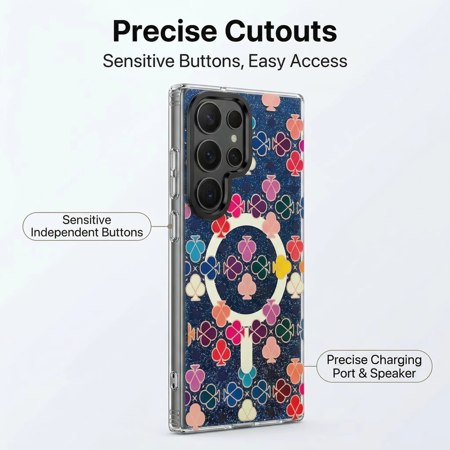 Samsung Magnetische Schutzhülle mit Pflaumenblüten-Design und Glitzer in Blau/Mehrfarbig für Galaxy S26 Ultra S25 FE S24 - Bild 1