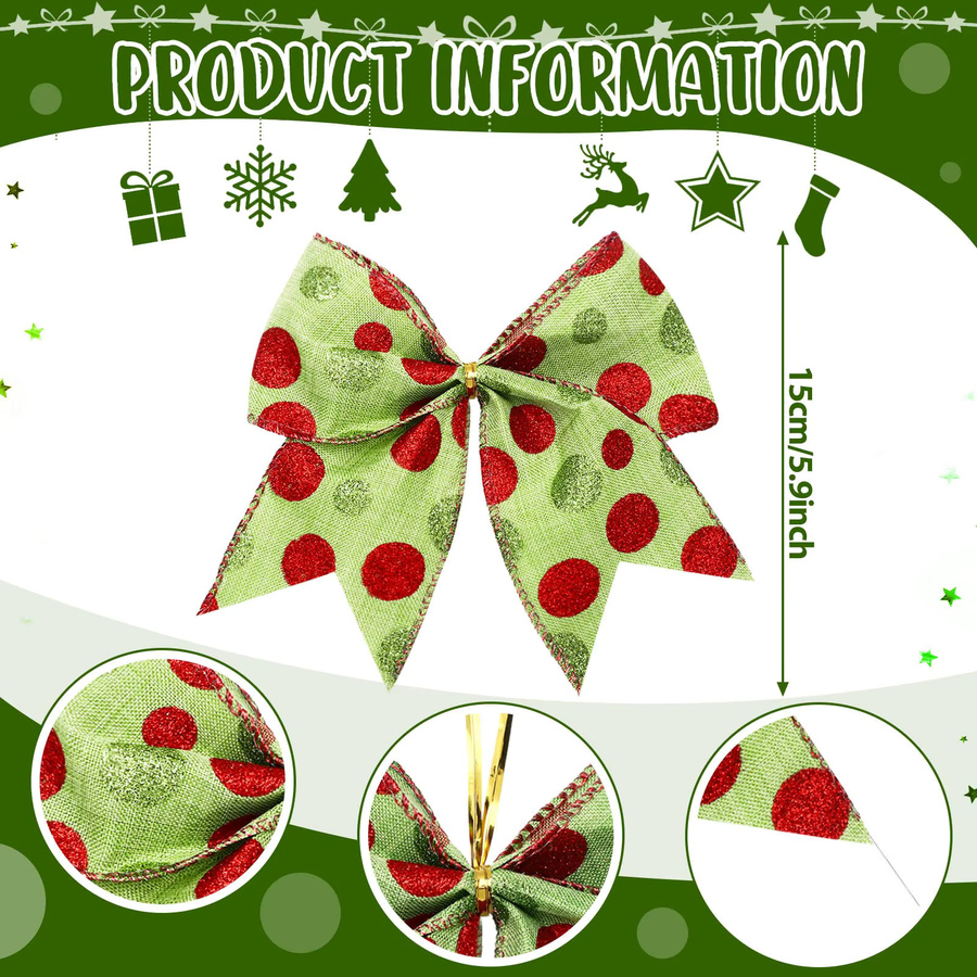 8er Set Weihnachtsdekoration mit Polka Dot Schleifen in Rot und Grün für Baum, Geschenkboxen und Girlanden - Bild 2