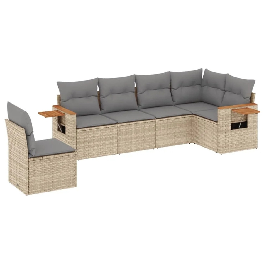 vidaXL 6-tlg Garten-Sofagarnitur in L-Form aus Poly-Rattan und Akazienholz mit Kissen in Beige - Bild 2