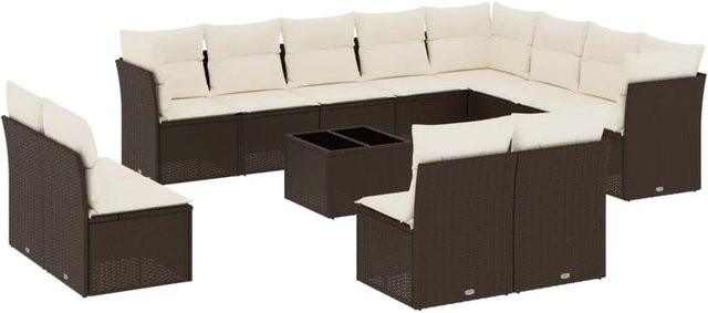 vidaXL 13-tlg. Garten-Sofagarnitur aus Polyrattan in Braun mit UV-beständigen Kissen und U-Form - Bild 1