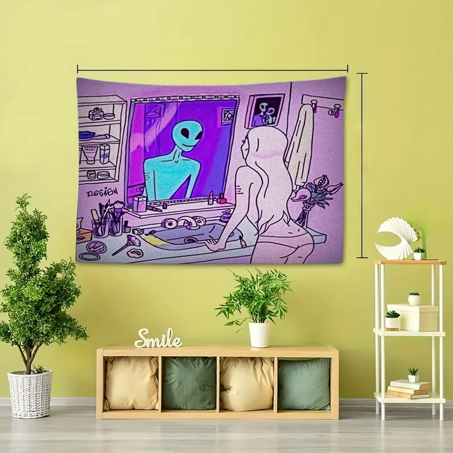 VIKAMA Halloween Wandteppich mit Alien-Mädchen Motiv als dekorativer Wandbehang für Wohnzimmer und Schlafzimmer, Breite: 75 cm, Höhe: 58 cm - Bild 2