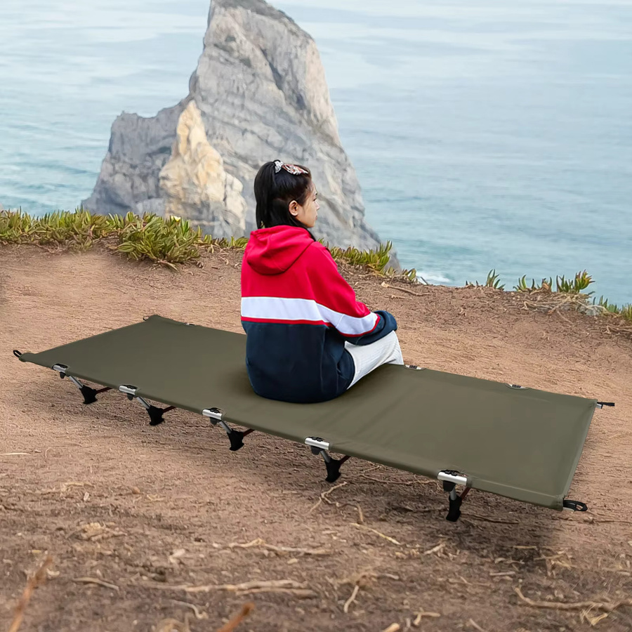 Bymaocar Faltbares Campingbett aus Aluminiumlegierung in Grün, Tragbares Outdoor-Bett für Garten und Wandern, Belastbarkeit bis 150 kg, L x B x H: 190 x 65 x 17 cm - Bild 2