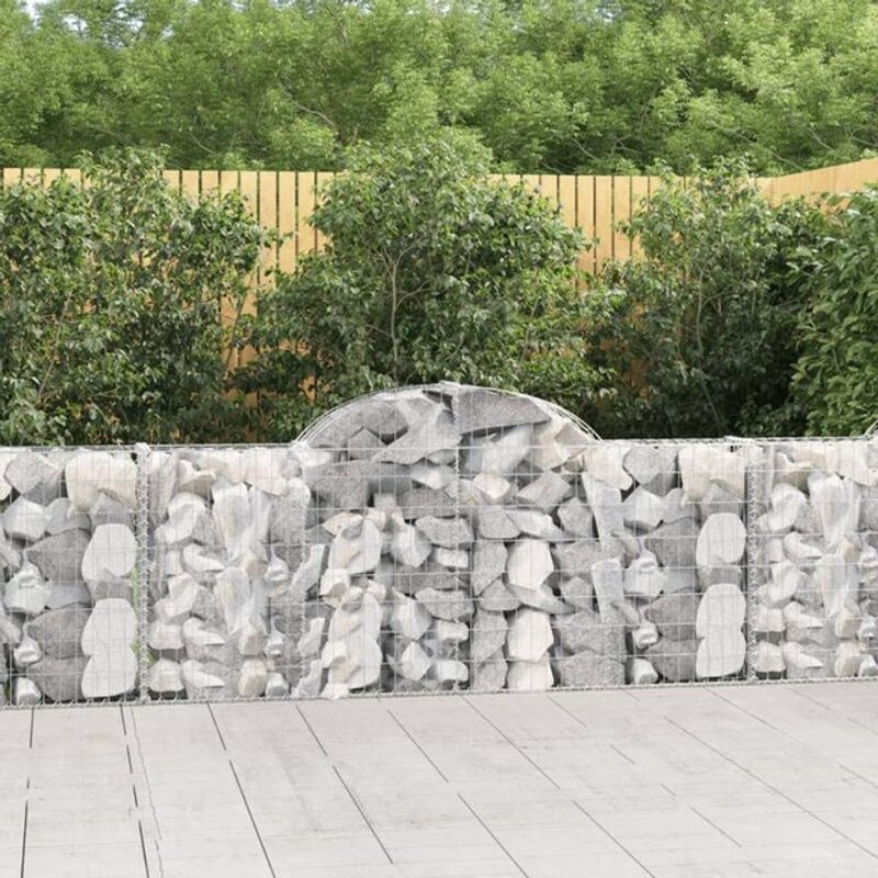 Vidaxl Gabionen mit Hochbogen aus verzinktem Eisen in Silber, 4er Set, B: 200 cm, T: 30 cm, H: 80/100 cm - Bild 1