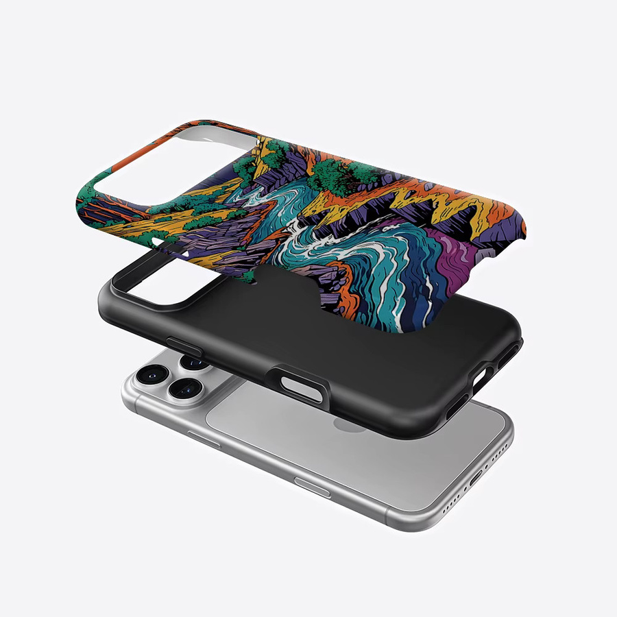 Potdemiel Aurea Case Matte Bumper MagSafe kompatible iPhone Hülle mit Flusstal-Landschaft Design in Multicolour - Bild 2
