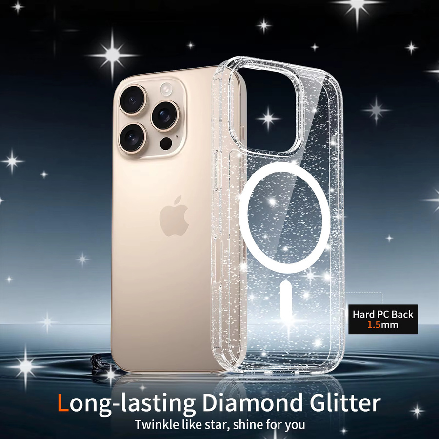 Transparente Glitzer Handyhülle mit MagSafe für iPhone 17E 16E 17 Air 16 Pro Max 15 Plus 14 13 von NYFundas - Bild 4