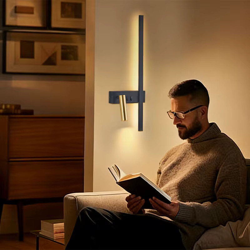 Vikotou LED-Wandleuchte in Schwarz mit Up-Down-Effekt und Spotlight für den Wohnbereich - Bild 4