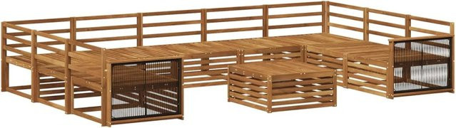 vidaXL Outdoor-Sofagarnitur aus Massivholz Akazie in Natur Braun, 10-teiliges Set mit modernem Design - Bild 1