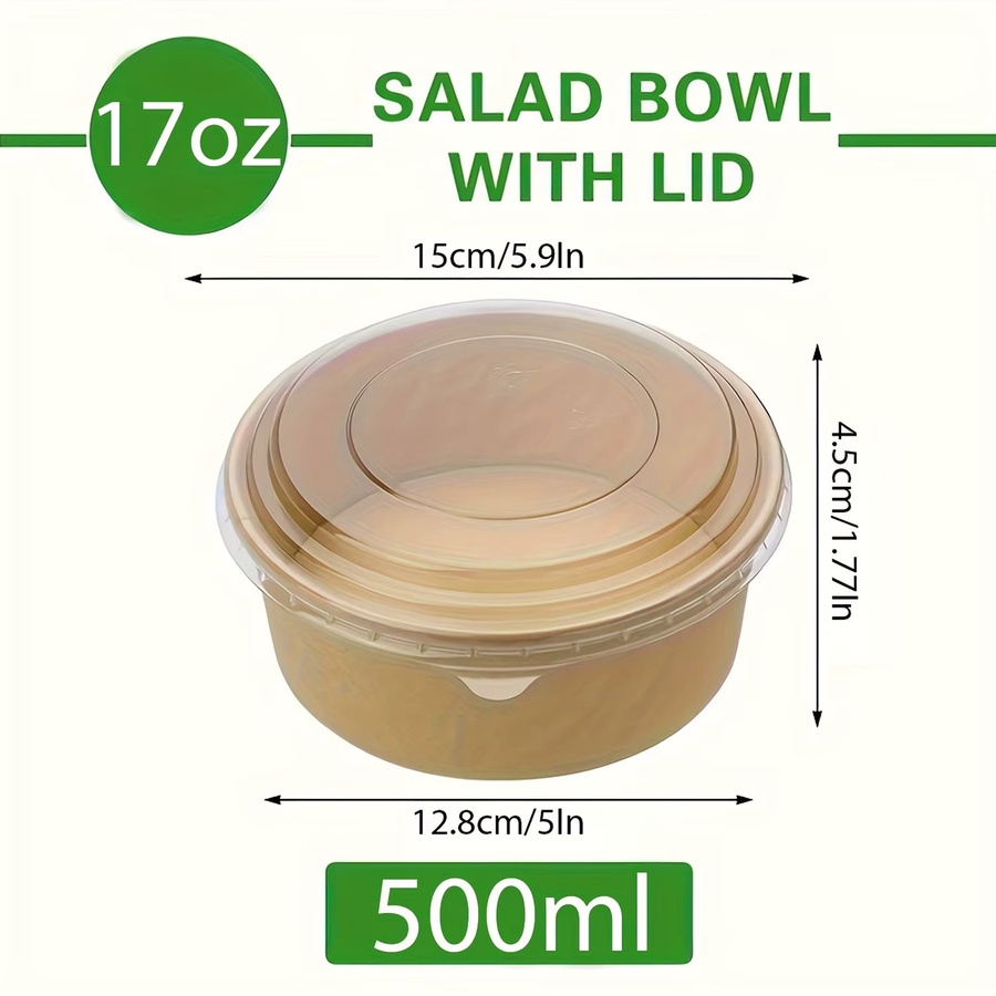 Einweg Papierschalen mit Deckel für Suppen und Salate, 500 ml, 50er-Pack - Bild 2
