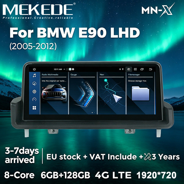 MEKEDE Android Autoradio mit Carplay und GPS-Navigation für BMW 3er Serie E90 E91 E92 E93 (2005-2012), 10,25 Zoll HD-Bildschirm, Schwarz - Bild 1