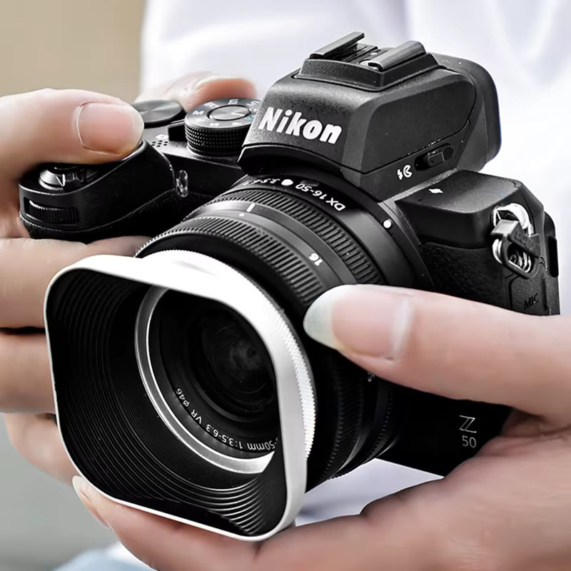 LVSHE Quadratische Gegenlichtblende aus Metall im Retro-Design für Fuji Sony Nikon Canon, Farbe: Silber, kompatibel mit 39mm 43mm 46mm 49mm 52mm Filter Adaptern - Bild 2