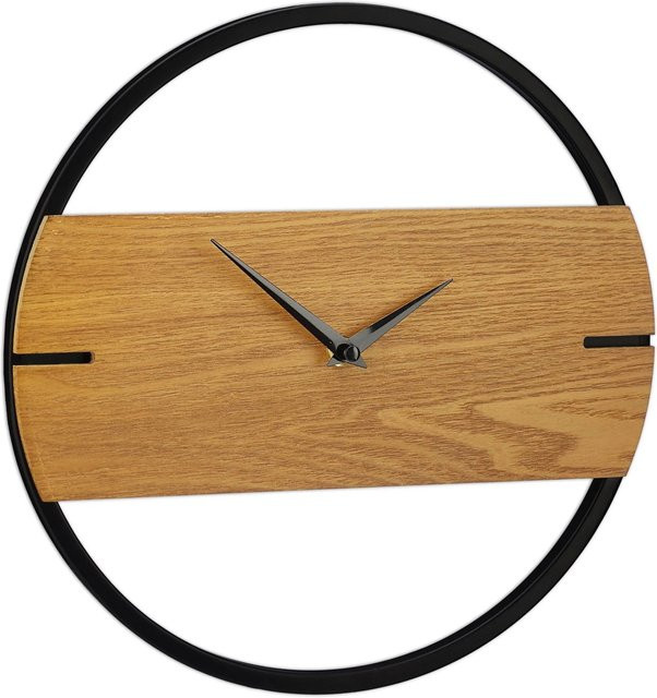 Relaxdays Wanduhr in Holzoptik aus MDF und Metall, Braun und Schwarz, rund, Durchmesser: 30 cm, Tiefe: 4 cm - Bild 1