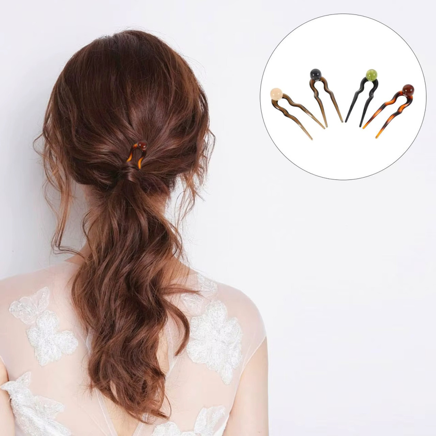 4 Stück U-förmige Haarnadeln mit Perlen, Damen, Chignon Pins - Bild 4