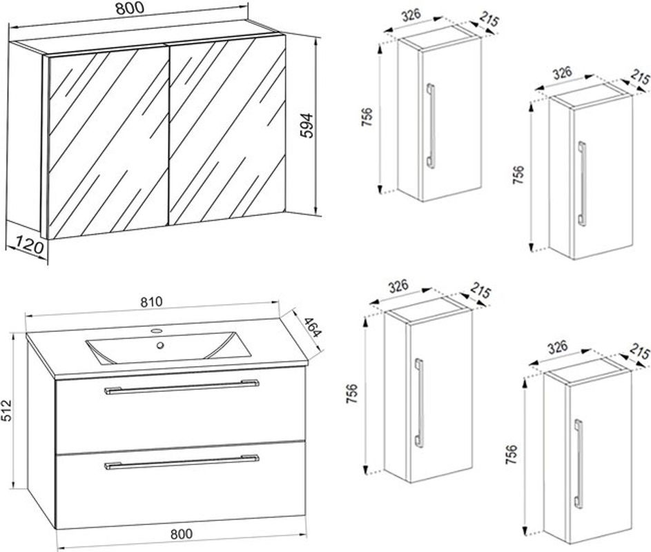 VCM Badmöbel-Set Badinos 5-tlg. Waschplatz in Schwarz Matt mit Spiegelschrank und Hochschränken, Breite: 80 cm, Höhe: 150 cm, Tiefe: 46 cm - Bild 3