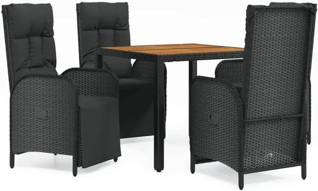 vidaXL 5-teilige Garten-Essgruppe aus schwarzem PE-Rattan und massivem Akazienholz mit Kissen - Bild 1