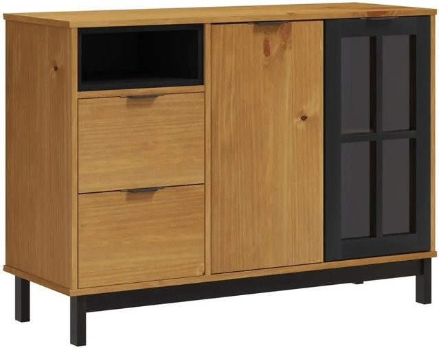 vidaXL Sideboard FLAM aus Massivholz Kiefer mit Glastür in Braun, B/T/H: 110 x 40 x 80 cm - Bild 1