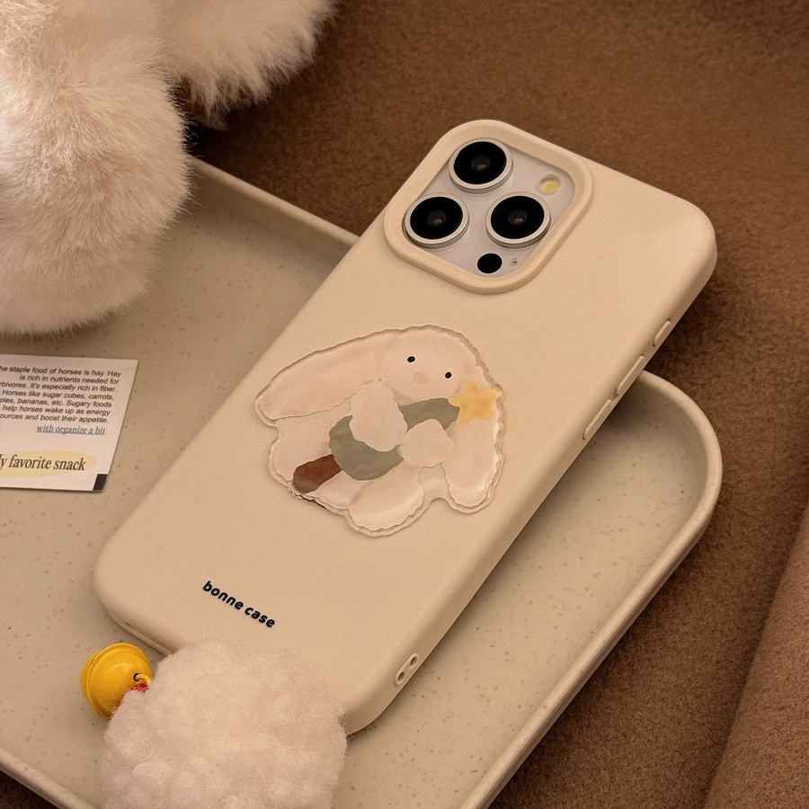 MUQGEW Stoßfeste Silikon Handyhülle mit 3D-Häschen-Design und Anhänger für iPhone 12 bis 16 Pro Max Plus, Farbe: Weiß - Bild 4