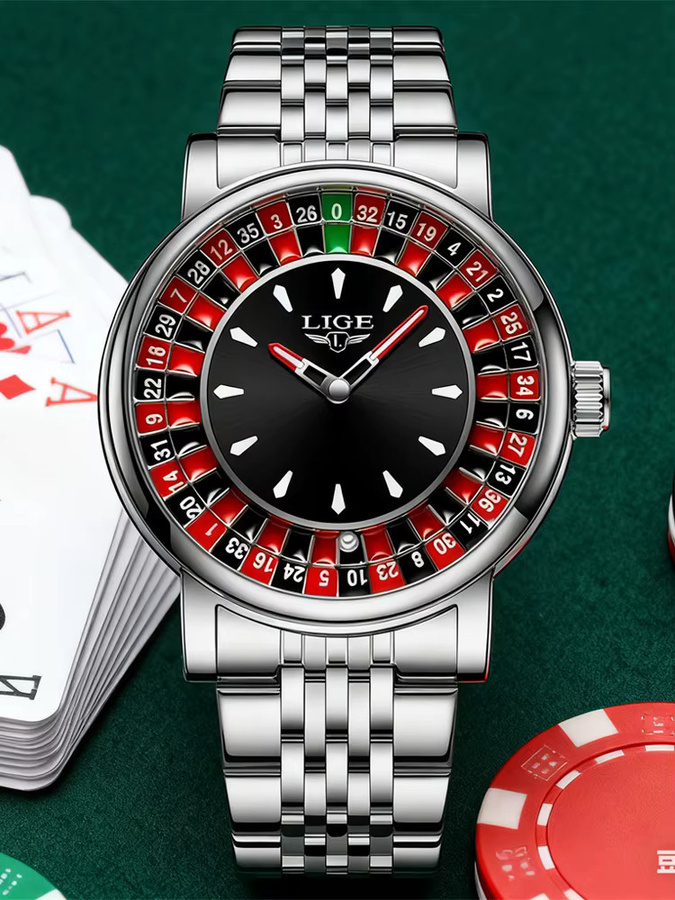 LIGE Armbanduhr Quarz, Edelstahl, Schwarz, Silber, Herren - Bild 7