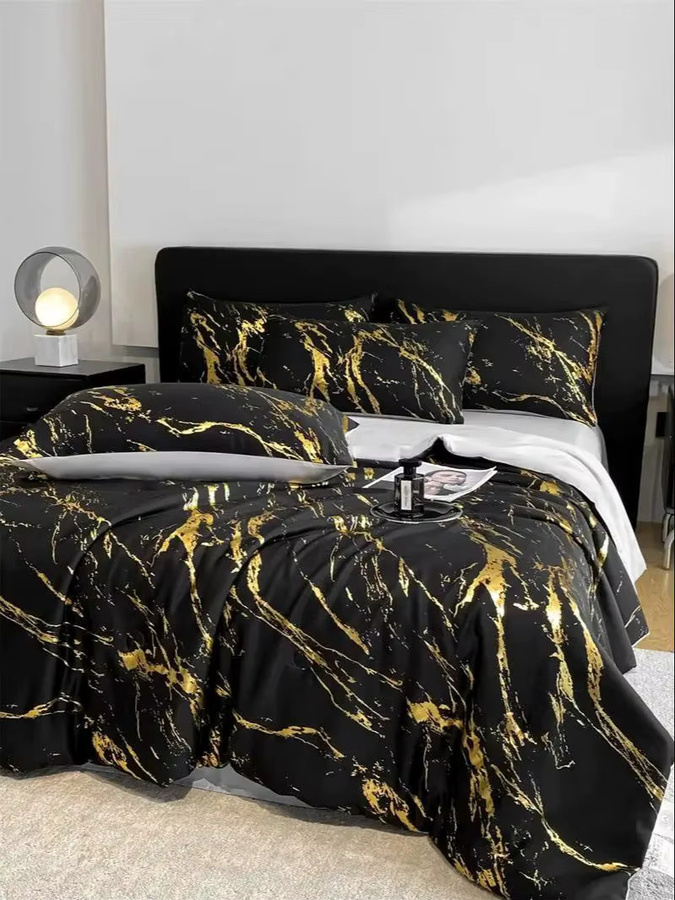 Bonenjoy Eiskühlende Sommerdecke mit Schwarz-Gold-Marmormuster, Bettüberwurf in Glamour-Optik, B/B/H: 200 x 150 x 1 cm - Bild 6