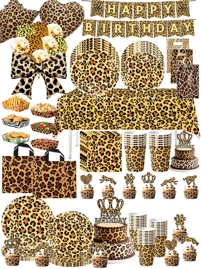 Leoparden-Geburtstagsdekoration Set mit Tischgeschirr, Tischdecke und Luftballons in Mehrfarbig für Mädchen-Geburtstagspartys - Bild 4