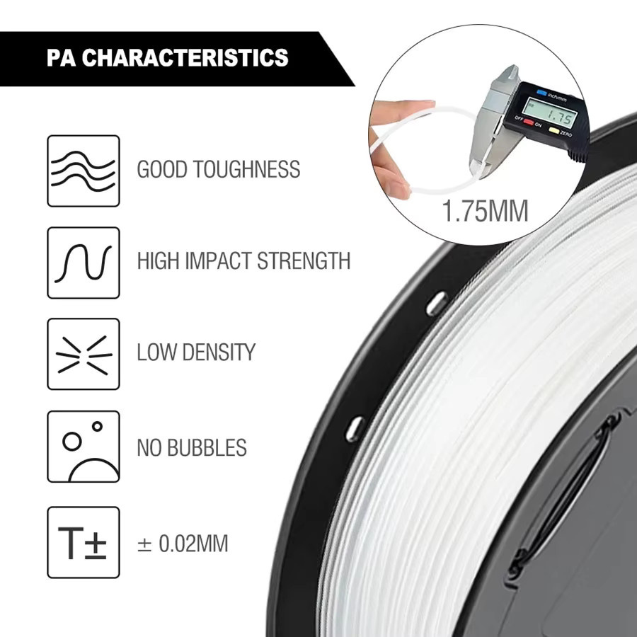 3D Maliang Nylon-Filament für FDM 3D-Drucker, 1,75 mm, Weiß, hochfest und flexibel - Bild 2