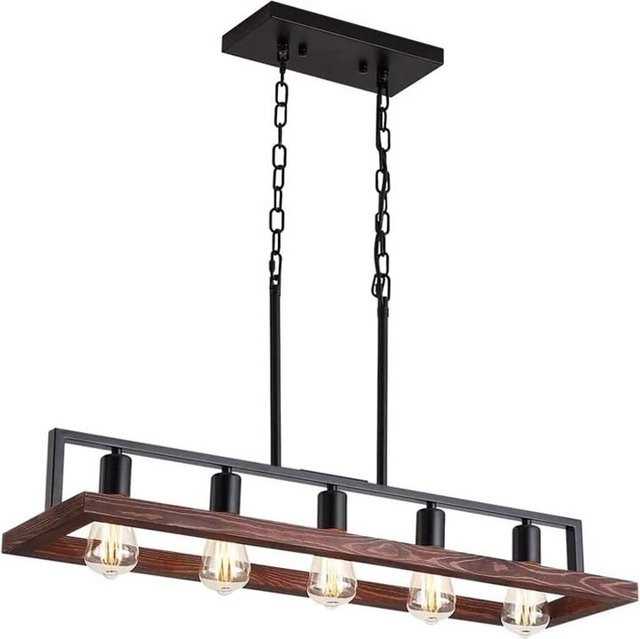 wecus Industrial Pendelleuchte im Vintage American Loft Stil aus Metall, 5-Kopf E27, Schwarz und Braun - Bild 1