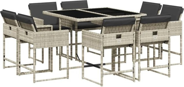 vidaXL 9-teilige Garten-Essgruppe aus Polyrattan mit Kissen in Anthrazit und Hellgrau - Bild 1