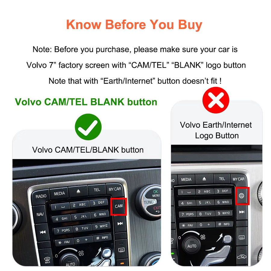 Bonroad Wireless Carplay und Android Auto Nachrüstkit für Volvo V40 V60 S60 XC60 V70 XC70 S80 (2010-2015) mit 7 Zoll Bildschirm in Schwarz - Bild 2