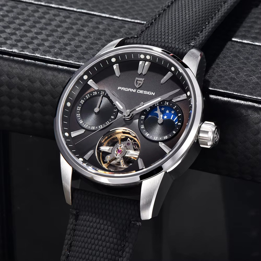 PAGANI DESIGN Armbanduhr, Automatik, Edelstahl, Textil/NATO, Herren, Schwarz - Bild 3