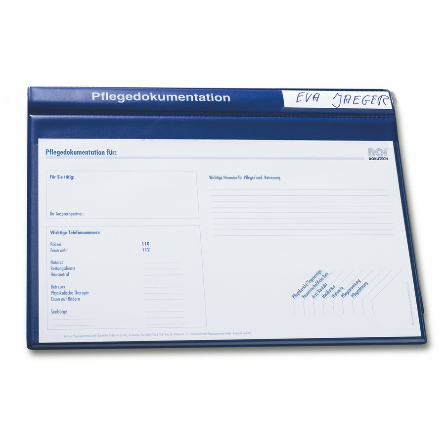 BOI Patienten-Dokumentationsmappe System Line für ambulante Dienste, A4, Blau, 8 Klarsichttaschen, 4 Registerblätter, Füllhöhe: 19 mm - Bild 1