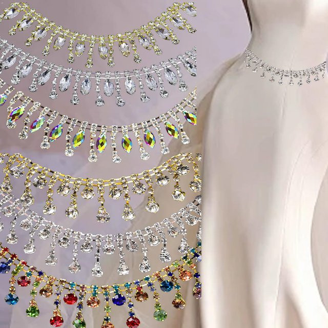 CUIER Halskette, Glas-Strass-Fransenkette, Kristall-Quasten, 45cm/90cm - Bild 1