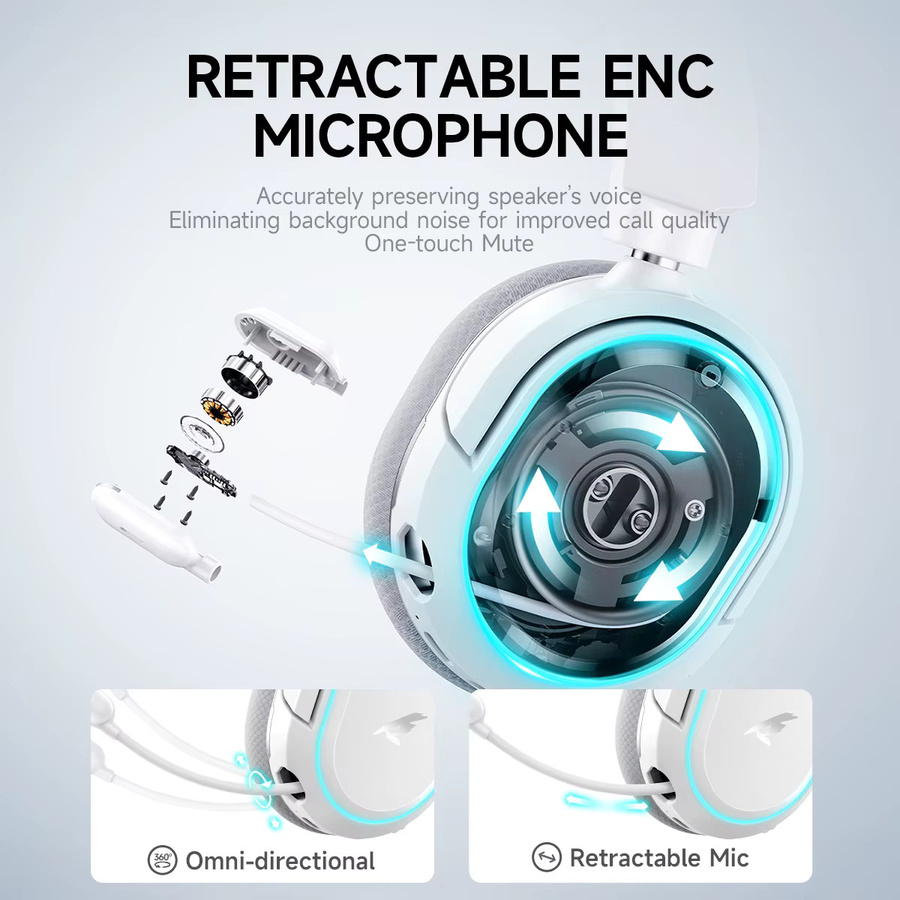 Picun G2 Wireless Gaming Headset mit 2,4 GHz Bluetooth, 7.1 Surround Sound und ENC Mikrofon für PC, PS4 und PS5 - Bild 4