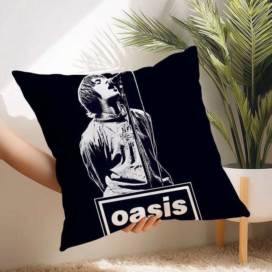 O-Oasis Rock Band Kissenbezug in Schwarz mit ästhetischem Plüschdruck für dein Sofa oder deine Heimdekoration - Bild 4