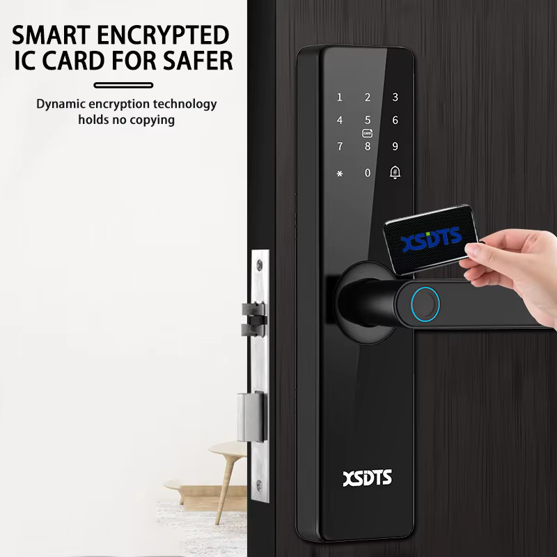 XSDTS Smart Lock Elektronisches Türschloss mit Fingerabdruck, Passwort und Bluetooth via TTLock App, kompatibel mit Google Home und Alexa, Farbe: Schwarz - Bild 5