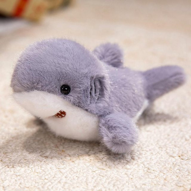Cartoon Meeresbewohner Wal Robbe Hai Delfin Seelöwe, Plüschtier, grau, 18cm - Bild 1