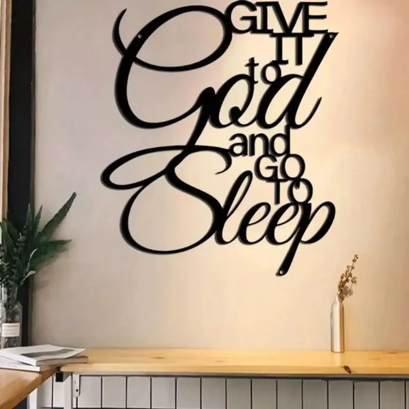 CIFBUY Christliches Wandkunst-Schild aus Metall in Schwarz mit der Aufschrift Geben Sie es Gott und gehen Sie schlafen zur Dekoration von Haus und Kirche - Bild 3