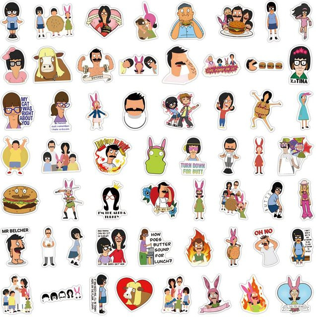 55 Stück Bobs Burgers Graffiti Aufkleber Set in Multicolour von Binchi Outdoor Product zur Dekoration von Laptop, Handy und Trinkbechern - Bild 1
