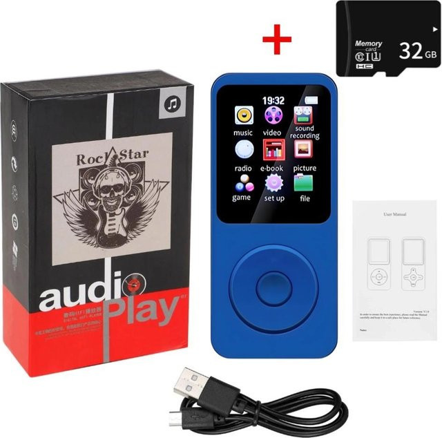 YJMP Electronic Mini MP3 MP4 Player mit Bluetooth, FM-Radio und 32G TF-Karte in Blau - Bild 1
