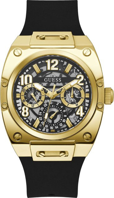 Guess Herrenuhr, Quarz, Edelstahl, 43 mm, Silikon, Schwarz, Gold - Bild 1