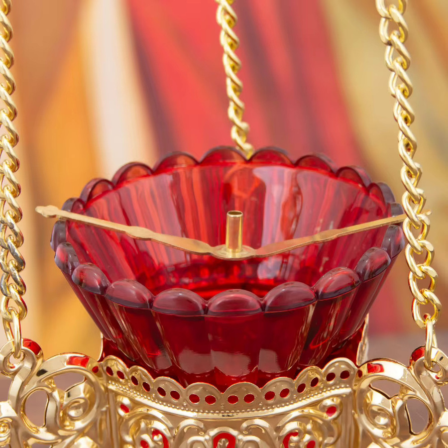 Hängende orientalische Öllampe für religiöse Zeremonien und Heimdekoration in Rot und Gold/Messing - Bild 2